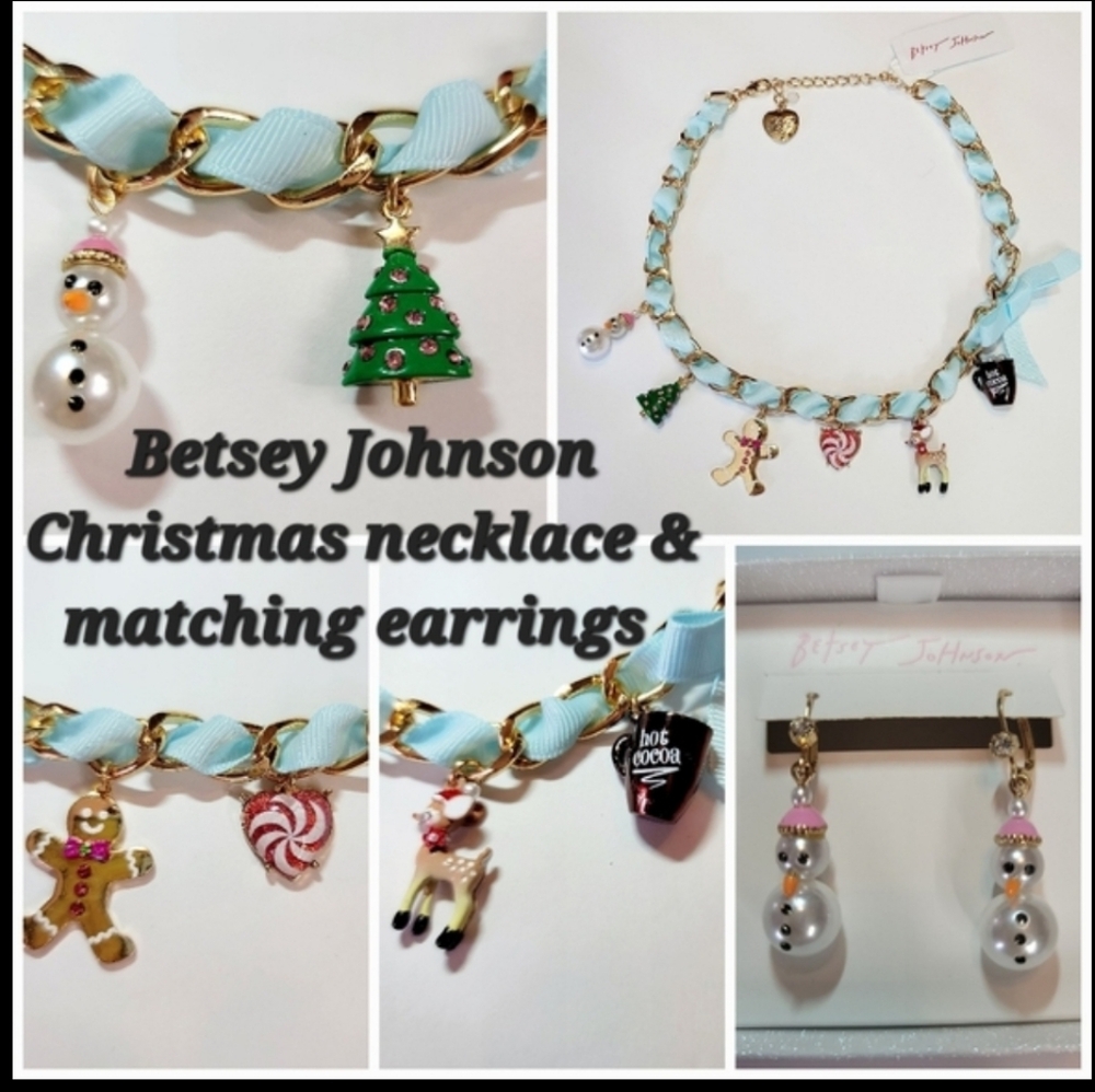 Betsey Johnson Christmas Charm Necklace AND Snowman Earrings - Picture 14 of 14